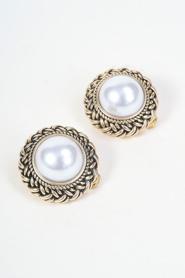 Carraig Donn Gold Rope Detail Faux Pearl Clip On Earrings