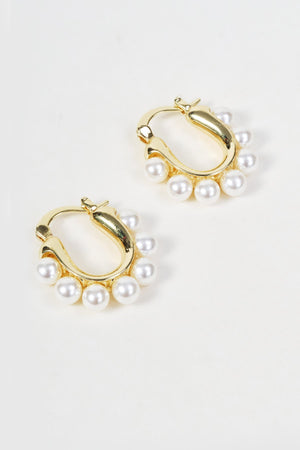 Carraig Donn Gold Round Faux Pearl Embellished Hoop Earrings