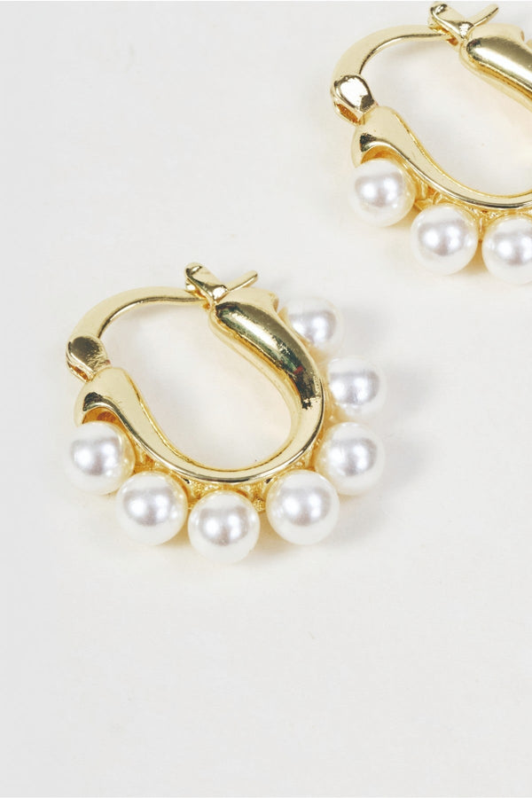 Carraig Donn Gold Round Faux Pearl Embellished Hoop Earrings