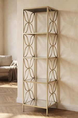 Carraig Donn Gold Ruby Mirrored Iron 140cm 5 Tier Shelving Unit