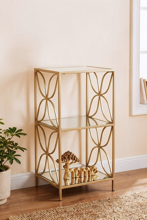 Carraig Donn Gold Ruby Mirrored Iron H77cm 3 Tier Shelving Unit