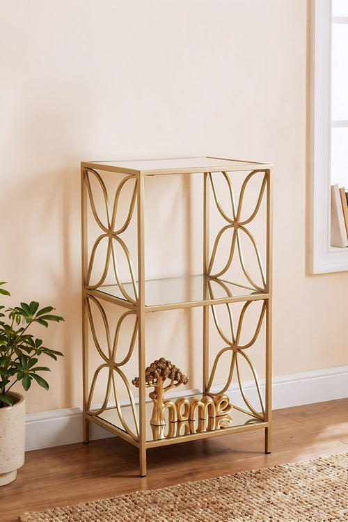 Gold Ruby Mirrored Iron 3 Tier H77cm Shelving Unit