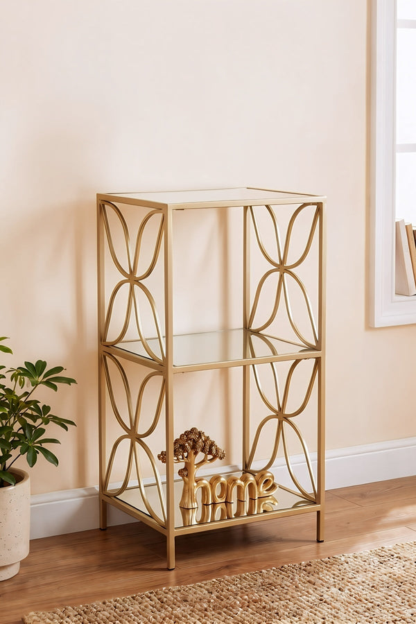 Carraig Donn Gold Ruby Mirrored Iron H77cm 3 Tier Shelving Unit