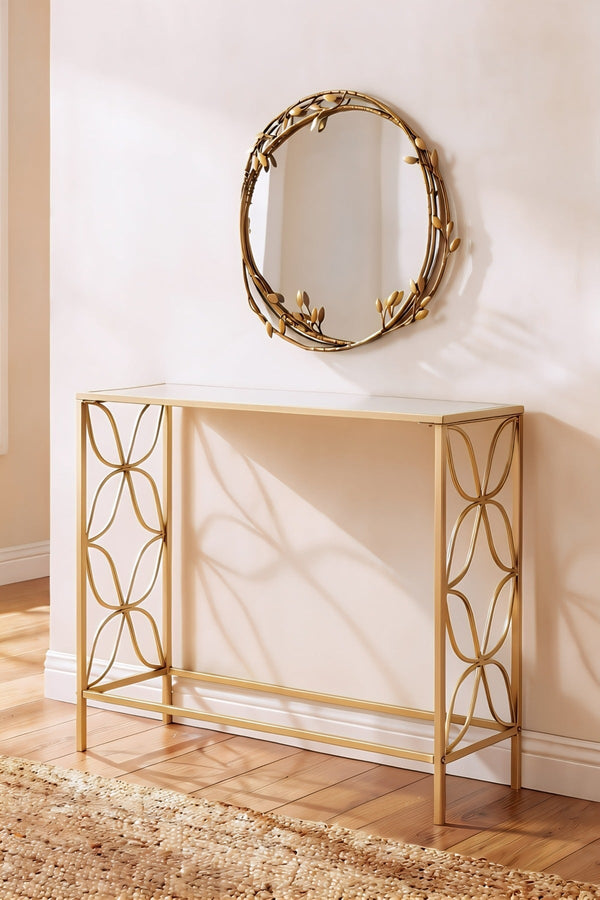 Carraig Donn Gold Ruby Mirrored Iron W92cm Console Table