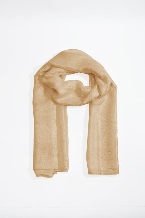 Gold Silk Touch Floral Embossed Scarf