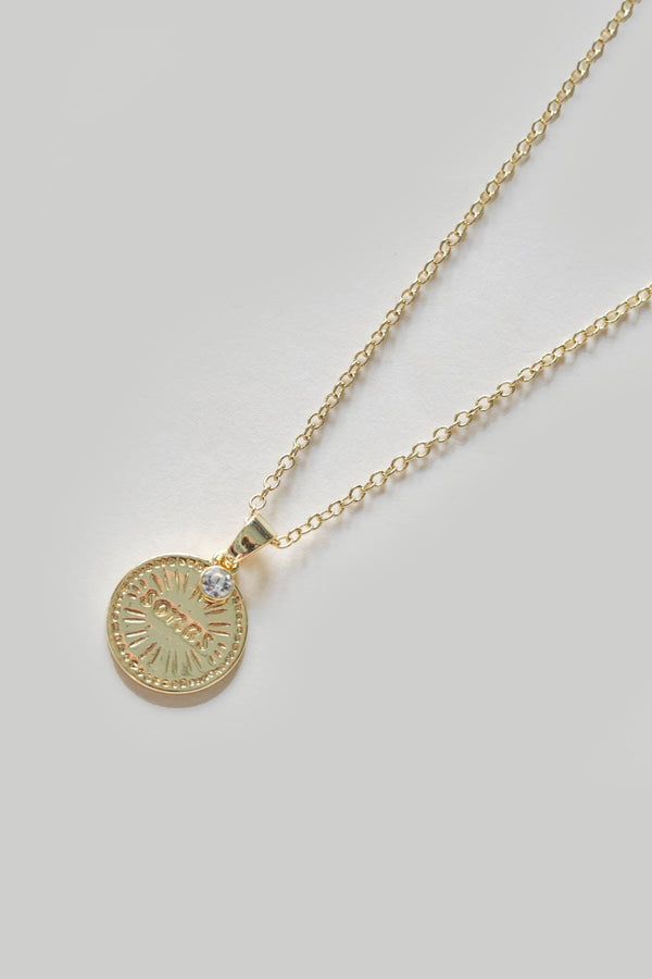 Carraig Donn Gold "Sonas" Engraved Disc Pendant Necklace