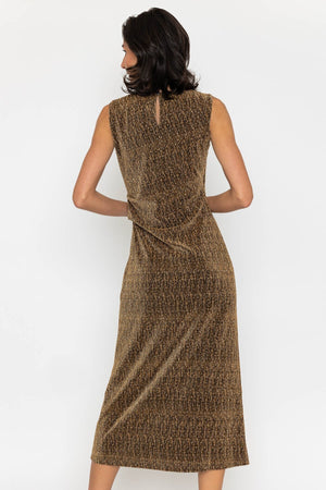 Carraig Donn Gold Sparkle Twist Front Sleeveless Midi Dress