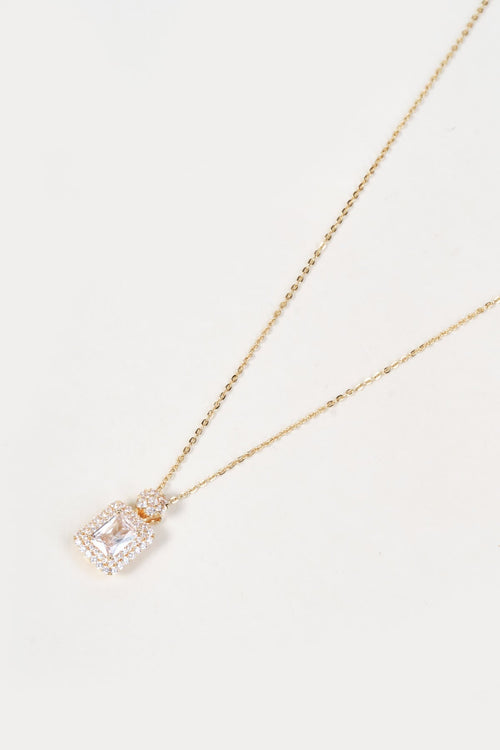 Gold Square Clear Stone Pendant Necklace