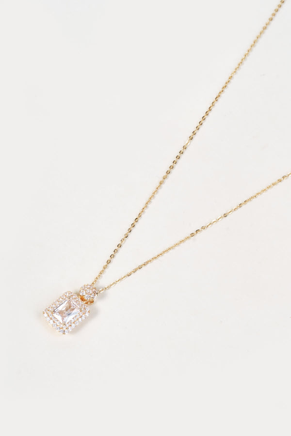 Carraig Donn Gold Square Clear Stone Pendant Necklace