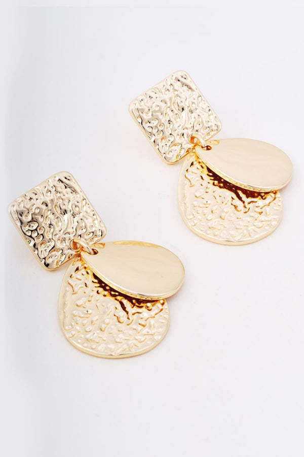 Carraig Donn Gold Square & Teardrop Hammered Effect Double Drop Earrings