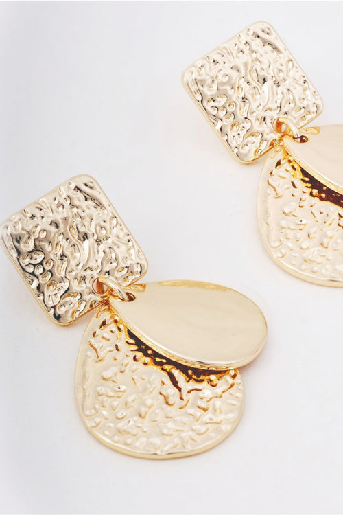 Carraig Donn Gold Square & Teardrop Hammered Effect Double Drop Earrings