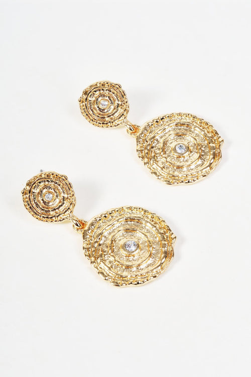 Gold Swirl Double Disc Drop Earrings