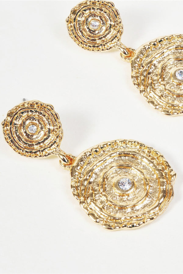 Carraig Donn Gold Swirl Double Disc Drop Earrings