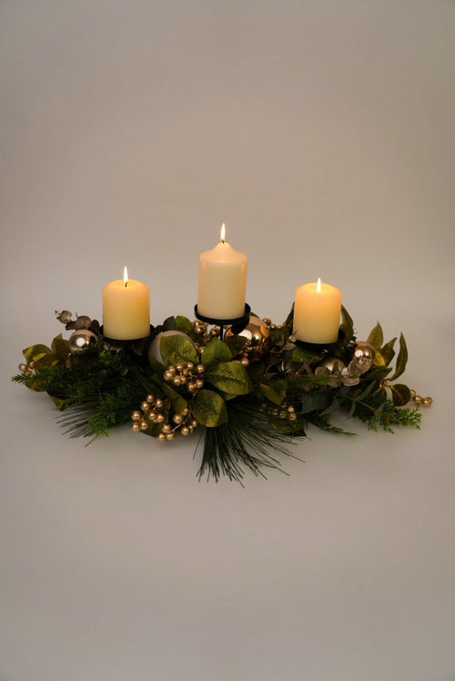 Gold 3 Candle Holder Table Centrepiece