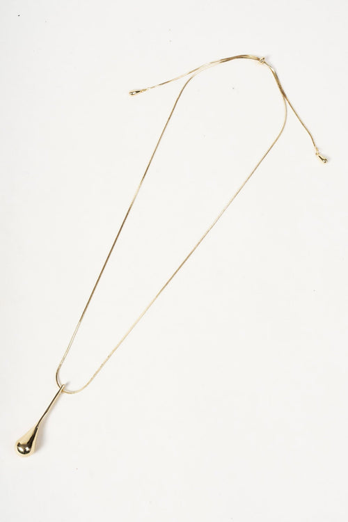Gold Teardrop Adjustable Length Pendant Necklace