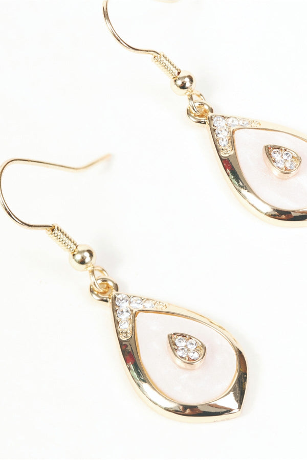 Carraig Donn Gold Teardrop Pale Pink Shell Centre Drop Earrings