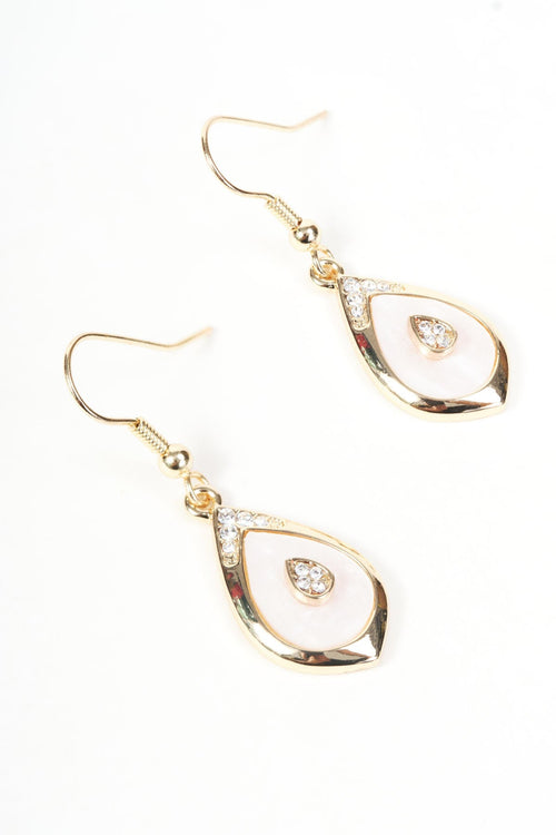 Gold Teardrop Pale Pink Shell Centre Drop Earrings