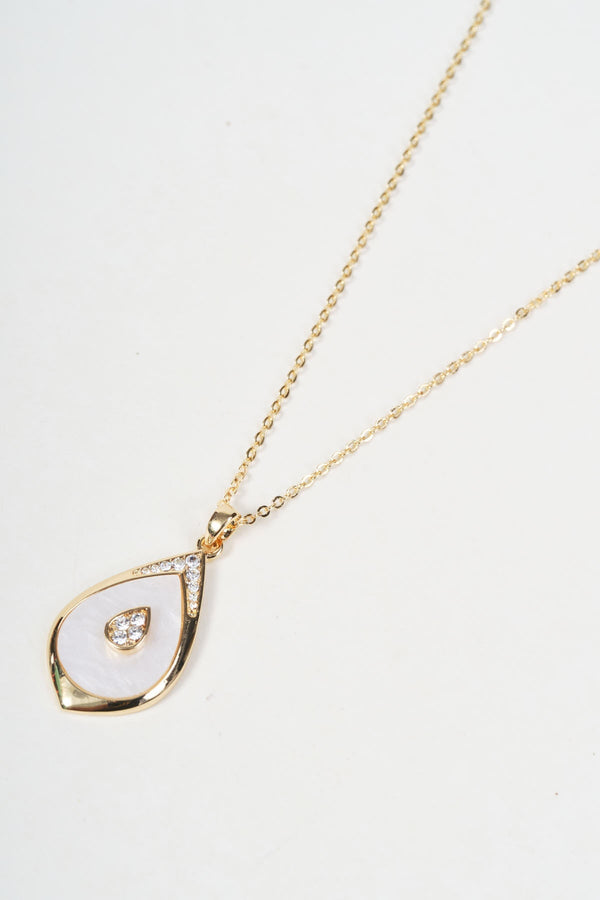 Carraig Donn Gold Teardrop Pale Pink Shell Centre Pendant Necklace