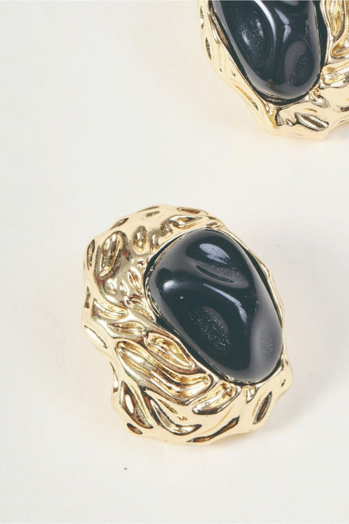 Carraig Donn Gold Textured Black Stone Stud Earrings