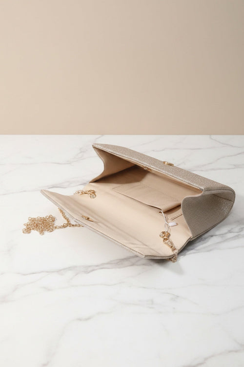 Carraig Donn Gold Textured Glitter Envelope Clutch Bag