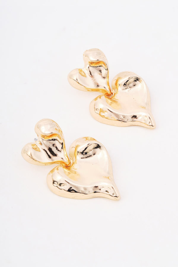 Carraig Donn Gold Textured Heart Drop Earrings