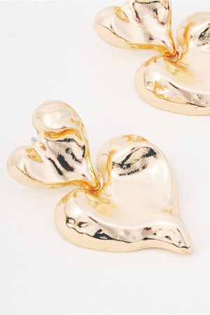 Carraig Donn Gold Textured Heart Drop Earrings