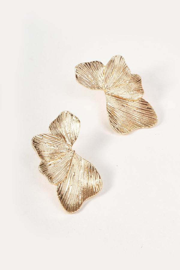 Carraig Donn Gold Textured Leaf Casting Stud Earrings