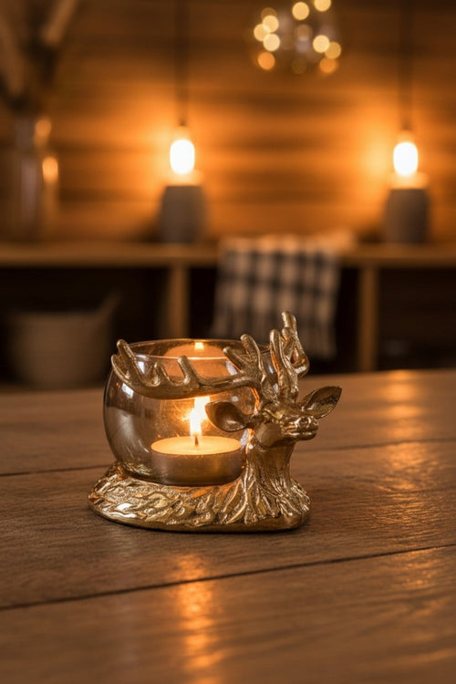 Gold Tone Stag Votive Candle Holder