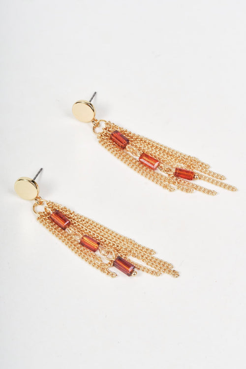 Gold & Topaz Beaded Tassel Drop Earrings