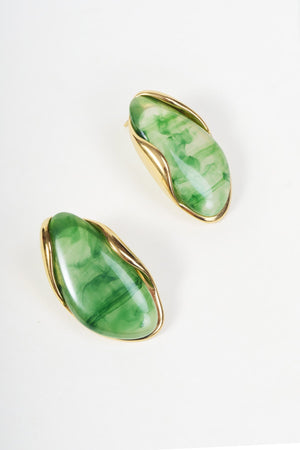 Carraig Donn Gold Trim Green Oval Stone Stud Earrings