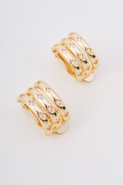 Gold Triple Loop Clip On Hoop Earrings