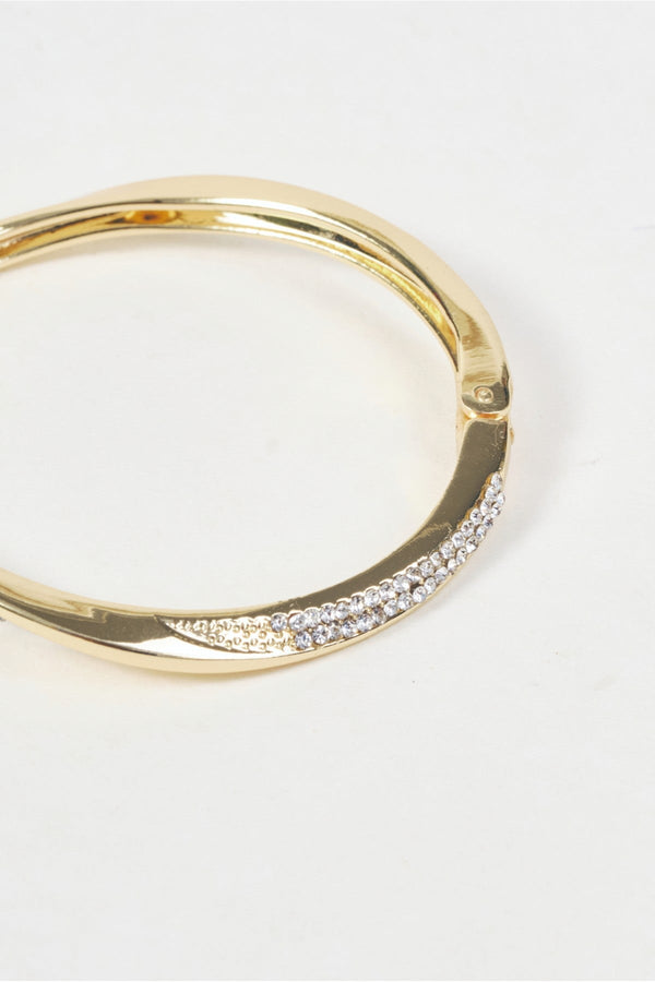 Carraig Donn Gold Twist Clear Rhinestone Micro Pave Setting Bangle Bracelet
