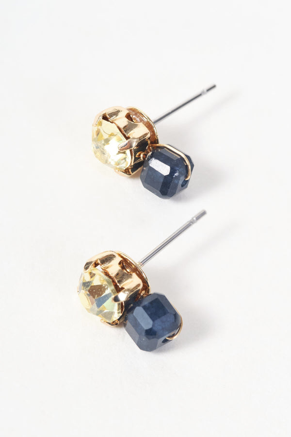 Carraig Donn Gold Yellow Stone & Navy Beaded Stud Earrings