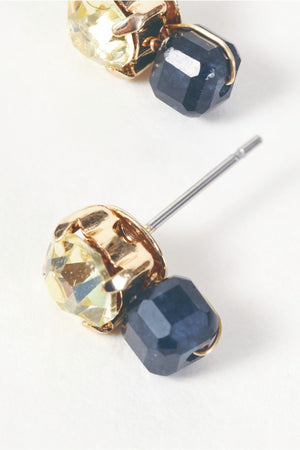Carraig Donn Gold Yellow Stone & Navy Beaded Stud Earrings