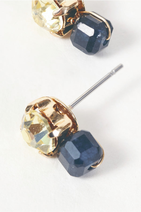 Carraig Donn Gold Yellow Stone & Navy Beaded Stud Earrings