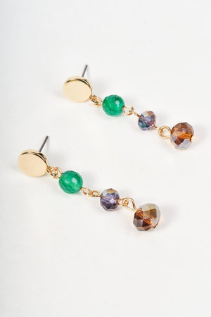 Carraig Donn Green & Brown Beaded Gold Drop Earrings
