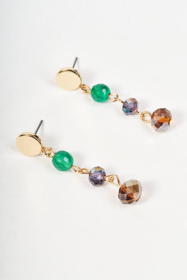 Carraig Donn Green & Brown Beaded Gold Drop Earrings