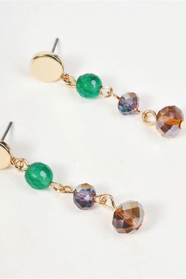 Carraig Donn Green & Brown Beaded Gold Drop Earrings