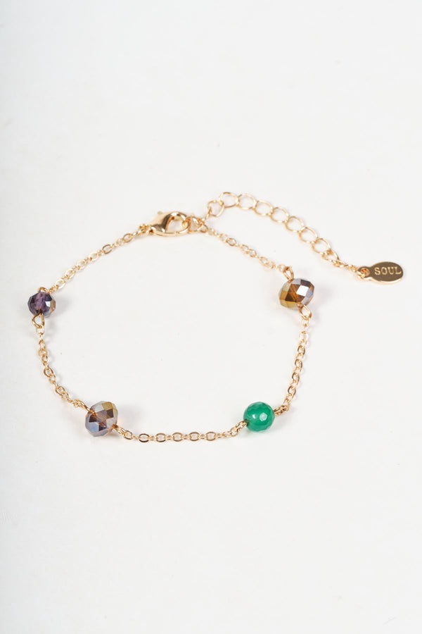 Carraig Donn Green & Brown Beaded Gold Station Bracelet