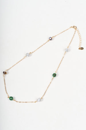 Carraig Donn Green, Brown & Diamante Beaded Gold Station Necklace