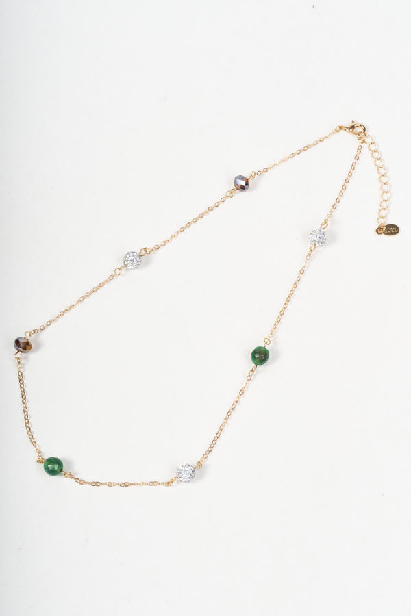 Carraig Donn Green, Brown & Diamante Beaded Gold Station Necklace