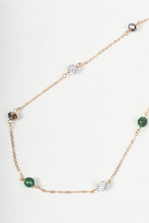 Carraig Donn Green, Brown & Diamante Beaded Gold Station Necklace