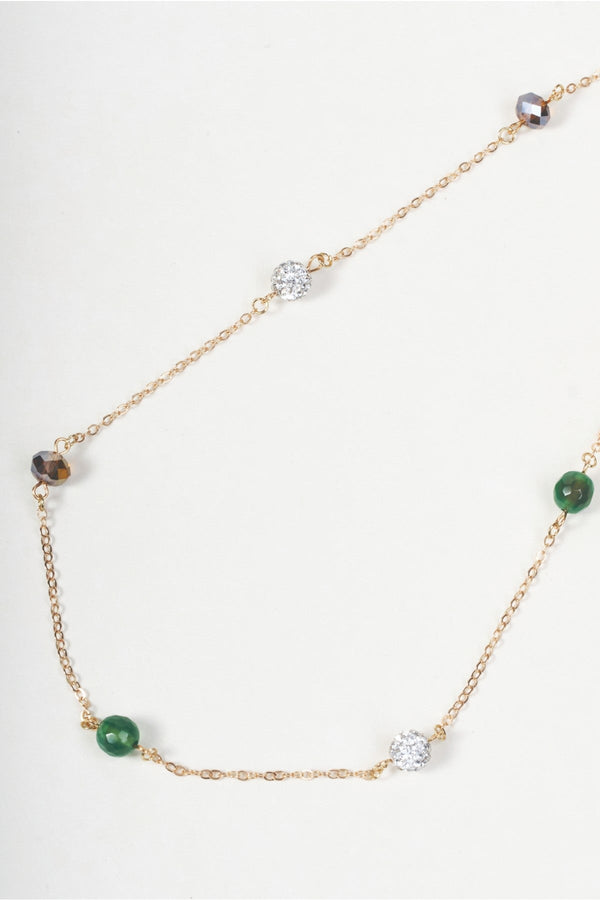 Carraig Donn Green, Brown & Diamante Beaded Gold Station Necklace