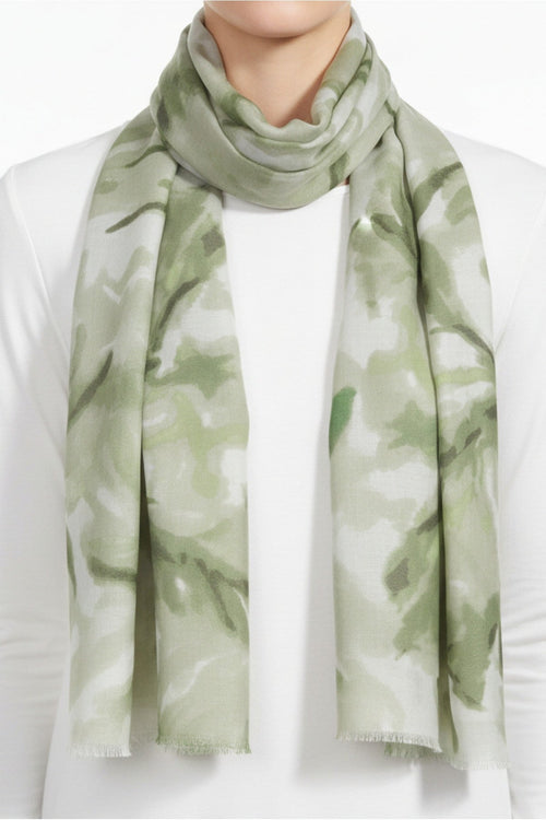 Green Butterfly Print Viscose Scarf