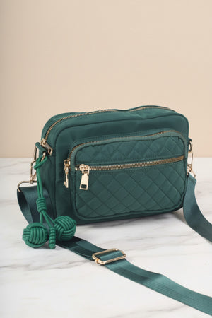 Dark Green Nylon Quilted Charm Camera Bag