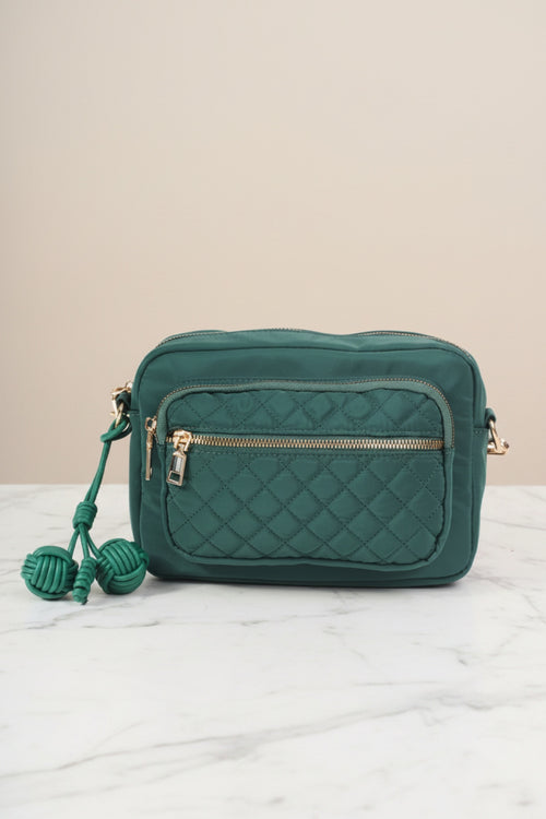 Dark Green Nylon Quilted Charm Camera Bag