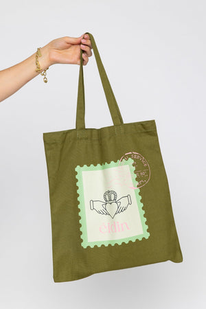 Carraig Donn Green Canvas Claddagh Stamp Print Tote Bag