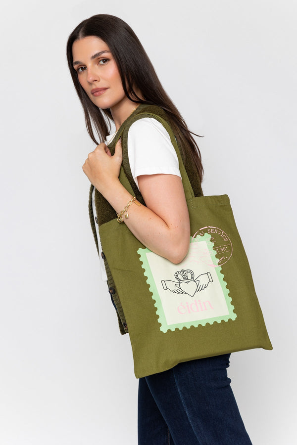 Carraig Donn Green Canvas Claddagh Stamp Print Tote Bag