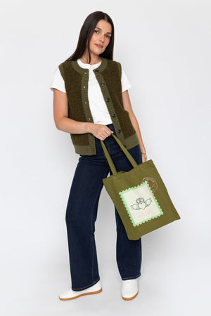 Carraig Donn Green Canvas Claddagh Stamp Print Tote Bag