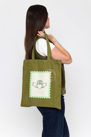 Carraig Donn Green Canvas Claddagh Stamp Print Tote Bag